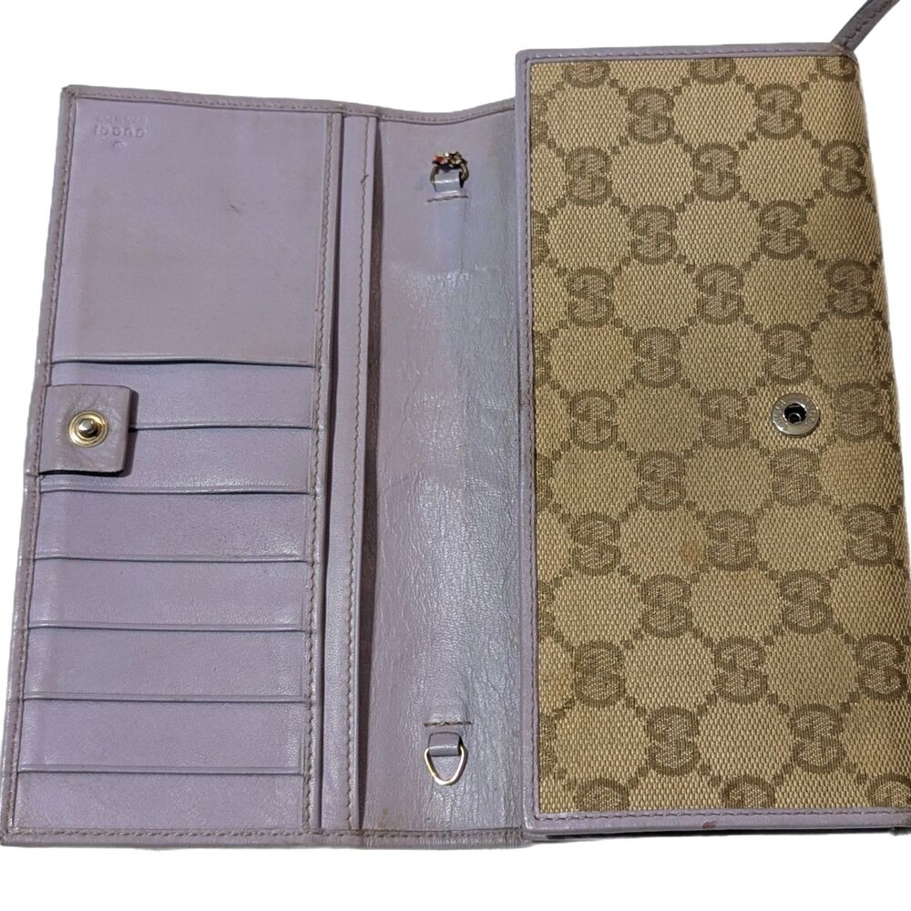 Gucci (Authentic) GG Monogram Canvas & Purple Leather Accent Long Vintage Wallet - Picture 7 of 11